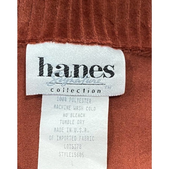 Vtg Hanes Signature Collection Ribbed Velvet Midi Dress L Button Front 80's Rust - Picture 8 of 9